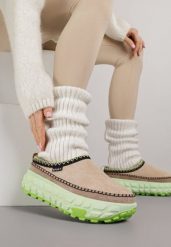 Beżowo-Zielone Śniegowce na Platformie z Tłoczeniem i Niską Cholewką Violova. Brązowe śniegowce damskie Renee, przed kostkę. Za 89.99 zł.