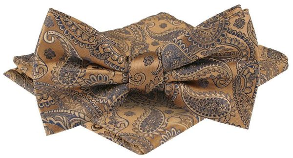 Mucha Męska z Poszetką w Zestawie - Alties - Stare Złoto, Paisley. Żółte krawaty i muchy męskie Alties, bez wzorów, eleganckie. Za 65.00 zł.