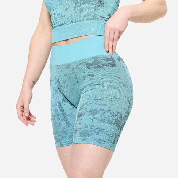 Spodenki fitness damskie Domyos. Niebieskie spodenki sportowe damskie DOMYOS, xs, z elastanu, na fitness i siłownię. W wyprzedaży za 59.99 zł.