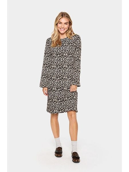 SAINT TROPEZ Sukienka "Ilyssa" w kolorze jasnobrązowo-czarno-beżowym rozmiar: XS. Brązowe sukienki damskie Saint Tropez, xs, bez wzorów, bez kołnierzyka, bez ramiączek, mini, rozkloszowane. Za 104.99 zł.