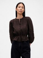 GAP Bluzka w kolorze brązowym rozmiar: XS. Brązowe bluzki damskie GAP, xs, bez wzorów, z bawełny, bez kołnierzyka, bez ramiączek. Za 135.81 zł.