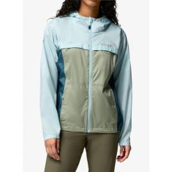 Kurtka przeciwwiatrowa damska Columbia Crested Canyon Windbreaker. Niebieskie kurtki damskie Columbia, bez wzorów, z softshellu, bez kaptura. Za 326.49 zł.
