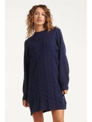 Smashed Lemon Sukienka dzianinowa w kolorze granatowym rozmiar: L. Niebieskie sukienki damskie Smashed Lemon, na co dzień, l, bez wzorów, z dzianiny, bez kołnierzyka, bez ramiączek, midi, proste. Za 170.07 zł.