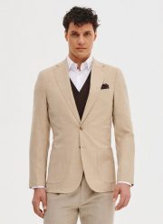 PAKO LORENTE – Casualowa marynarka męska w kolorze beżowym. Brązowe marynarki męskie Pako Lorente, bez wzorów, z elastanu. Za 399.99 zł.