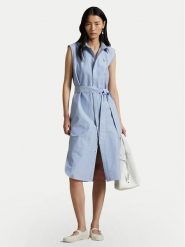 Polo Ralph Lauren Sukienka koszulowa 211965853002 Błękitny Regular Fit. Niebieskie sukienki damskie Polo Ralph Lauren, bez wzorów, z bawełny, bez kołnierzyka, bez ramiączek, koszulowe. Za 839.99 zł.