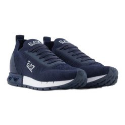 Buty EA7 Emporio Armani Legacy Knit X8X171-XK373-T999 niebieskie. Niebieskie buty sportowe na co dzień męskie z dzianiny, bez zapięcia. Za 956.55 zł.