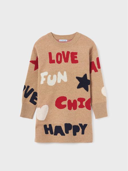 Mayoral Sukienka codzienna 7.964 Beżowy Regular Fit. Brązowe sukienki dziewczęce Mayoral, bez wzorów, z wiskozy, bez ramiączek. Za 179.99 zł.
