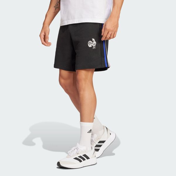 Szorty France Essentials 3-Stripes French Terry. Czarne szorty męskie Adidas, z bawełny, bez kołnierzyka. Za 159.00 zł.