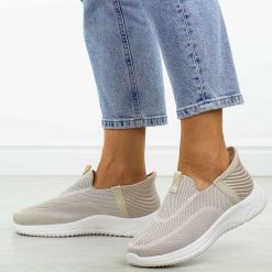 Beżowe sportowe buty damskie Potocki 01312. Brązowe buty sportowe na co dzień damskie POTOCKI, bez wzorów, z jeansu, trekkingowe. Za 139.00 zł.