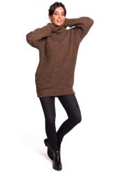 Karmelowy Oversizowy Sweter-Tunika z Golfem. Białe tuniki damskie MOE, l, bez wzorów, z materiału, bez kołnierzyka, bez ramiączek. Za 203.90 zł.