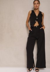 Czarny Komplet z Cyrkoniami Krótka Kamizelka i Eleganckie Spodnie Diviriel. Czarne kamizelki damskie Renee, bez wzorów, z materiału, eleganckie. Za 189.99 zł.