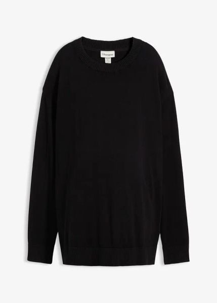 Miękki sweter ciążowy z rozcięciami po bokach z bawełny organicznej. Czerwone swetry klasyczne damskie bonprix, z bawełny, bez kołnierzyka, moda ciążowa. Za 129.99 zł.