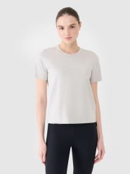 4F T-shirt regular z nadrukiem damski - szary M. Szare t-shirty damskie 4f, m, bez wzorów, z bawełny, bez kołnierzyka. W wyprzedaży za 29.99 zł.