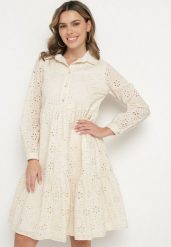 Beżowa Bawełniana Sukienka Ozdobiona Haftem Folira. Brązowe sukienki damskie Born2be, na co dzień, l, bez wzorów, z bawełny, eleganckie, bez kołnierzyka, bez ramiączek, midi. W wyprzedaży za 119.99 zł.