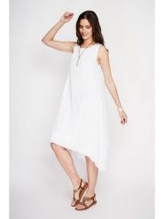 Le Jardin du Lin Lniana sukienka w kolorze białym rozmiar: 40. Białe sukienki damskie Le jardin du lin, bez wzorów, ze lnu, z asymetrycznym kołnierzem, bez ramiączek, midi, asymetryczne. Za 130.99 zł.