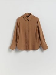 Koszula z modalem - brązowy. Brązowe koszule damskie Reserved, l, bez wzorów, z tkaniny, bez kołnierzyka, bez ramiączek. Za 119.99 zł.