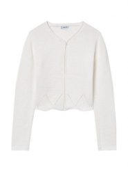 Mayoral Kardigan 6354 Biały Regular Fit. Białe swetry dziewczęce Mayoral, bez wzorów, z syntetyku, bez kołnierzyka. Za 149.99 zł.