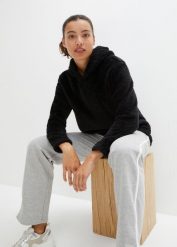 Miękka długa bluza z polaru, oversized. Czarne bluzy bez kaptura damskie bonprix, z polaru. Za 109.99 zł.