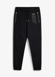 Spodnie dresowe typu jogger z czystej bawełny organicznej. Czarne spodnie dresowe męskie bonprix, bez wzorów, z bawełny. Za 109.99 zł.