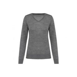Damski sweter z merynosów z dekoltem v-neck Kariban Premium. Szare swetry klasyczne damskie KARIBAN, xl, z wełny, bez kołnierzyka. Za 278.00 zł.