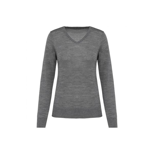 Damski sweter z merynosów z dekoltem v-neck Kariban Premium. Szare swetry klasyczne damskie KARIBAN, xl, z wełny, bez kołnierzyka. Za 278.00 zł.