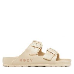 Klapki Roxy. Brązowe klapki damskie Roxy, bez wzorów, bez obcasa. Za 139.99 zł.