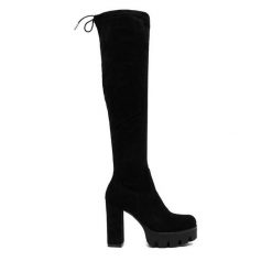 Kozaki DeeZee. Czarne kozaki damskie DeeZee, bez obcasa, na słupku. Za 159.99 zł.