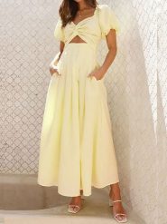 Tazga Sukienka w kolorze żółtym rozmiar: 40. Żółte sukienki damskie Tazga, bez wzorów, bez kołnierzyka, bez ramiączek, maxi. Za 174.43 zł.