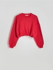 Krótka bluza ze ściągaczem - czerwony. Czerwone bluzy bez kaptura damskie Reserved, l, z bawełny. W wyprzedaży za 49.99 zł.