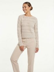 Ażurowy sweter z ozdobnym wzorem - kremowy. Białe swetry klasyczne damskie Sinsay, l, bez kołnierzyka. Za 49.99 zł.