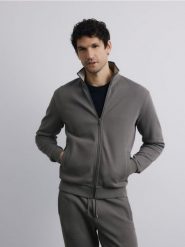 Bluza ze stójką - ciemnoszary. Szare bluzy bez kaptura męskie Reserved, l, z bawełny. Za 129.99 zł.