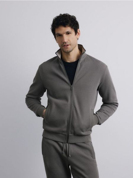 Bluza ze stójką - ciemnoszary. Szare bluzy bez kaptura męskie Reserved, l, z bawełny. Za 129.99 zł.