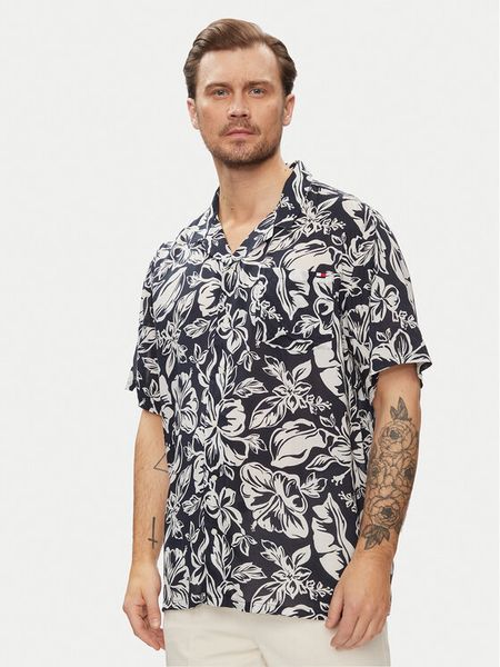 Tommy Hilfiger Koszula Bowling UM0UM03227 Granatowy Relaxed Fit. Niebieskie koszule męskie Tommy Hilfiger, m, bez wzorów, z wiskozy, bez kołnierzyka, bez ramiączek. Za 209.99 zł.