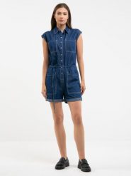 Kombinezon damski jeansowy niebieski Shea 465. Niebieskie kombinezony damskie Big Star, na lato, l, bez wzorów, z jeansu, eleganckie, bez kołnierzyka, bez ramiączek, krótkie. W wyprzedaży za 119.99 zł.