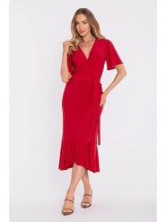 Made of emotion Sukienka w kolorze czerwonym rozmiar: XXL. Czerwone sukienki damskie Made Of Emotion, xxl, bez wzorów, bez kołnierzyka, bez ramiączek, midi, kopertowe. Za 234.99 zł.