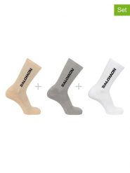 SALOMON Skarpety funkcyjne (3 pary) "Everyday Crew" w kolorze beżowo-szaro-białym rozmiar: 36-38. Białe skarpetki męskie Salomon, bez wzorów, prążkowane. Za 34.85 zł.