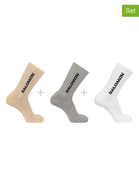 SALOMON Skarpety funkcyjne (3 pary) "Everyday Crew" w kolorze beżowo-szaro-białym rozmiar: 36-38. Białe skarpetki męskie Salomon, bez wzorów, prążkowane. Za 34.85 zł.