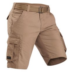 Spodenki trekkingowe męskie Travel 100. Brązowe szorty męskie FORCLAZ, z bawełny, bez kołnierzyka. Za 129.99 zł.