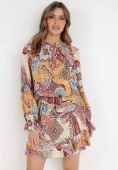 Beżowa Sukienka Dianothee. Brązowe sukienki damskie Born2be, l, z aplikacjami, boho, bez kołnierzyka, bez ramiączek, maxi. W wyprzedaży za 95.99 zł.