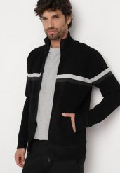 Czarny Sweter z Wełną i Stójką Zapinany na Suwak Naivone. Czarne kardigany męskie Born2be, m, z aplikacjami, z jeansu, eleganckie, bez kołnierzyka. Za 89.99 zł.