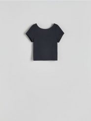 T-shirt z wycięciem na plecach - ciemnoszary. Szare t-shirty damskie Reserved, l, bez wzorów, z wiskozy, bez kołnierzyka. W wyprzedaży za 15.99 zł.