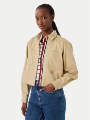 Tommy Jeans Koszula DW0DW22942 Beżowy Cropped Fit. Brązowe koszule damskie Tommy Jeans, m, bez wzorów, z bawełny, bez kołnierzyka, bez ramiączek. Za 404.99 zł.