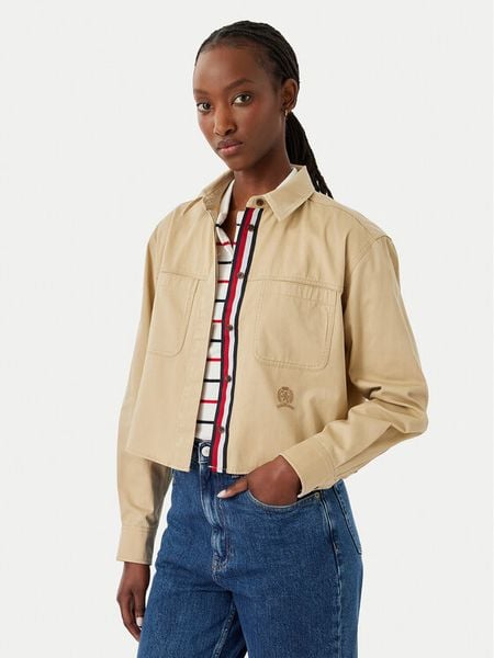 Tommy Jeans Koszula DW0DW22942 Beżowy Cropped Fit. Brązowe koszule damskie Tommy Jeans, m, bez wzorów, z bawełny, bez kołnierzyka, bez ramiączek. Za 404.99 zł.