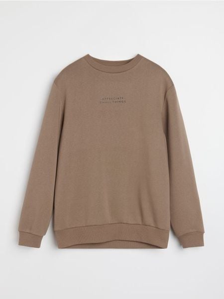 Bluza crewneck z napisem - brązowy. Brązowe bluzy bez kaptura męskie Sinsay, l. Za 39.99 zł.
