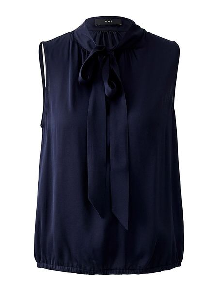 Oui Bluzka w kolorze granatowym rozmiar: 42. Niebieskie bluzki damskie Oui, bez wzorów, bez kołnierzyka, bez ramiączek. Za 112.83 zł.