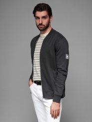 Bawełniana rozpinana męska bluza dresowa bomberka – czarna V5 OM-SSZP-0215 - XXL. Czarne bluzy bez kaptura męskie Ombre Clothing, l, z bawełny. Za 119.99 zł.