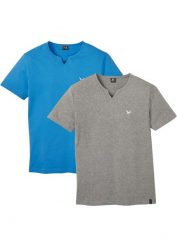 T-shirt (2 szt.). Niebieskie t-shirty męskie bonprix, l, z aplikacjami, bez kołnierzyka. Za 99.99 zł.