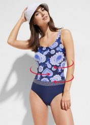 Kostium kąpielowy shape, średni stopień modelowania sylwetki. Niebieskie stroje jednoczęściowe damskie bonprix, bez wzorów. Za 129.99 zł.