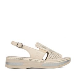 Sandały Rieker. Białe sandały damskie Rieker, bez wzorów, bez obcasa, na koturnie. Za 339.99 zł.