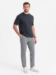 Męskie spodnie o klasycznym kroju w delikatną kratę - szare V3 OM-PACP-0187 - XXL. Szare spodnie materiałowe męskie Ombre Clothing, bez wzorów, z materiału, klasyczne. Za 143.99 zł.